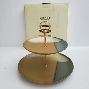 Sango Goldstaub grün zwei Ebenen Serviertablett Steinzeug 5040-44 KOSTENLOSER VERSAND - Bild 1 von 5