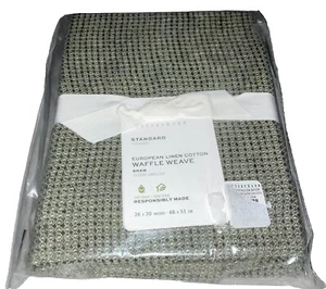 Pottery Barn STANDARD Pillow Sham Loden Green Waffle Weave European Linen NEW - Picture 1 of 5