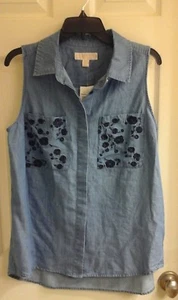 Michael Kors Blouse,  Women's size large Sleeveless,  Button up, Jean  NWT $130 - Picture 1 of 6