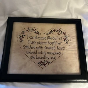 Framed Embroidered Stitches Tea Stained Family Picture  Cottagecore - Picture 1 of 10