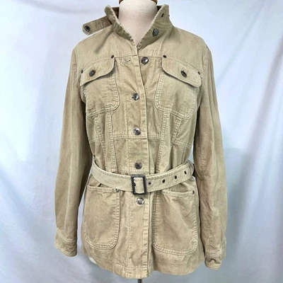 DEBENHAMS MAINE NEW ENGLAND Tan Corduroy Belted Trench Jacket Pockets Women's 14 - Image 1 of 4