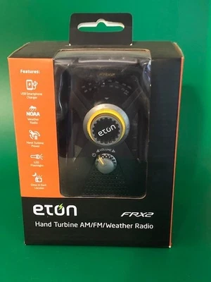 Radio meteorológica AM FM turbina manual Eton FRX2 con cargador de teléfono negro nuevo en caja Foto 1 de 3