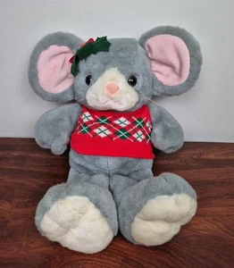 1988 Commonwealth Large 20" Nbblets Gray Christmas Mouse Plush Red Sweater - Picture 1 of 12
