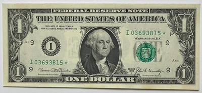 1969 C $1 Nota Estrela da Reserva Federal SN I03693815* UNC e Apenas 640k Impresso - Imagem 1 de 2