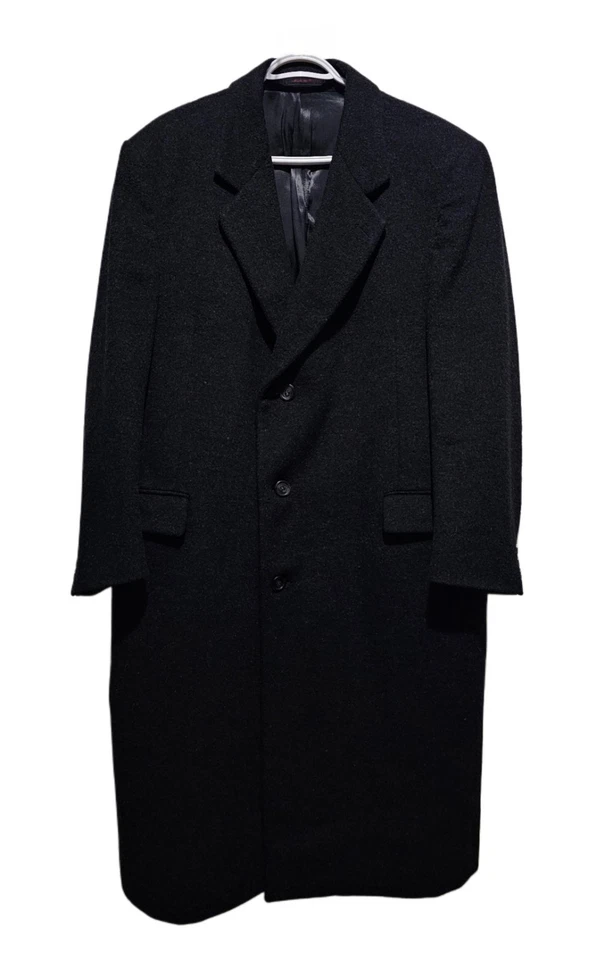 Men's Black Single Breasted Overcoat Macy's Club Room Long Wool Top Coat Sz 44R - Image 1 of 4