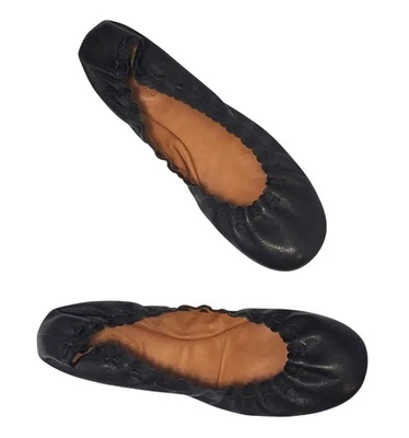 See by Chloe Jane Flat Women Sz 8.5 Black Leather Scalloped Ballet Slip On Shoe - Image 1 of 4