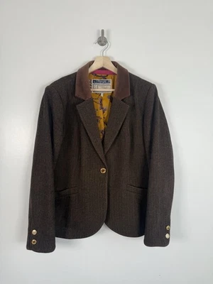 Chaqueta Blazer Joules Tweed Talla UK 18 Marrón Cuadros Lana Hacking Larkworth Country Foto 1 de 4