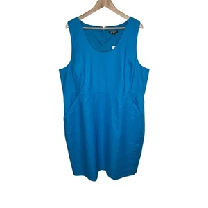J. Crew Womens Scoopneck Resume Dress 22 Blue Stretch Linen Pockets Office - Picture 1 of 17