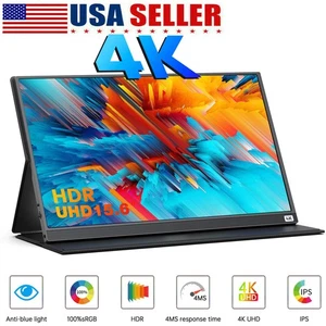 4K UHD Portable Monitor 15.6 Inches Ultra-Thin External Monitors for Laptop, Mac - Picture 1 of 7