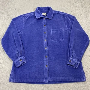 LL Bean Shirt Women's Sz Medium Blue Corduroy Wide Wale Long Sleeve Button Up - Picture 1 of 12