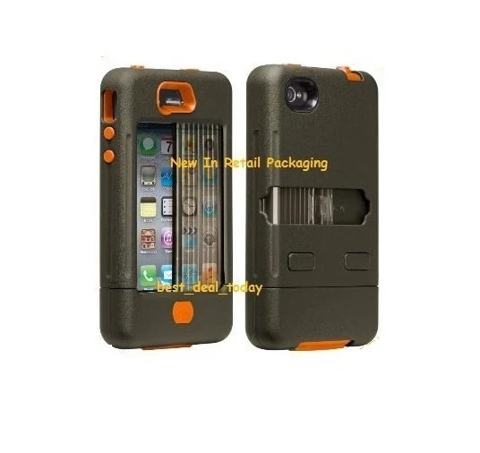 Funda y clip para funda Case-Mate Tank para Apple iPhone 4/4S 4G verde militar naranja Foto 1 de 4