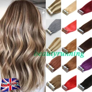 Seamless Tape in Human Hair Extensions Skin Weft Remy Russian Hair For Full Head - Picture 1 of 105