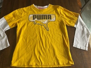 Puma Shirt Youth medium yellow center Logo Long Sleeve Casual Boys - Picture 1 of 5