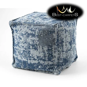 Modern beautiful POUFFE "SQUARE" for sitting 50x50x50 cm light grey / navy BOHO - Picture 1 of 6