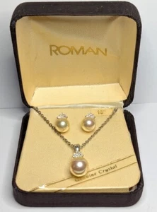 Vintage Römer Perlen Set 18" Halskette Ohrringe Kristall Strass Original Box - Bild 1 von 11