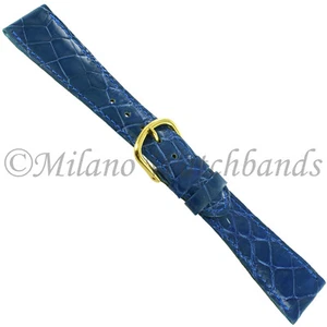 19mm DeBeer Blue Handcrafted Genuine Crocodile Ladies Hand Made Watch Band SHORT - Picture 1 of 4