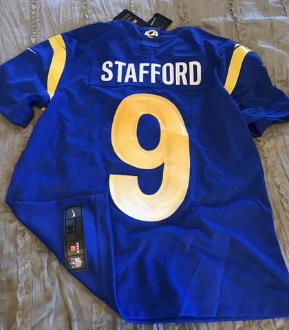 MATTHEW STAFFORD Los Angeles RAMS Football NIKE Sewn MEDIUM Jersey NEW Blue NFL Cover