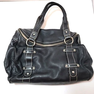 Coldwater Creek Large Black Genuine Leather Satchel Purse Zipper Pocket Pouch - Picture 1 of 9