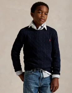 Ralph Lauren Boys Cable-Knit Cotton Sweater, Size S or 8 in Black - Picture 1 of 7