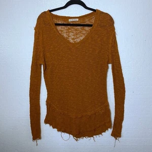 We The Free People Orange Ocean Air Hacci Pullover Knit Top Lightweight V-Neck - Picture 1 of 11