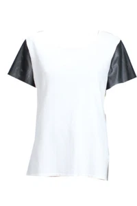 Alfani Nuovo Bianco Colorblock Pleather-Sleeve Top Girocollo M - Foto 1 di 3