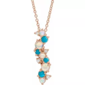 14K Rose natürliche äthiopische Opal Türkis & 0,03 CTW Diamant 16-18 Zoll Halskette - Bild 1 von 3