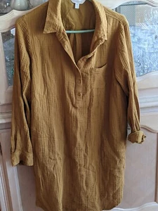 Garnet Hill Gauze Shirt Dress Dark Mustard Size M - Picture 1 of 4