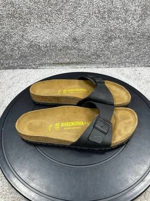 Birkenstock 凉鞋女式 9 码马德里拖鞋黑色 Birko-Flor 可调肩带 — 第 1/4 张图片