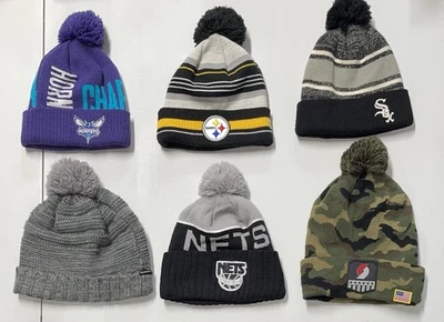 Brooklyn Nets New Era Hornets Steelers White Sox Trailblazer Adidas Beanie 6 Lot - Image 1 of 3