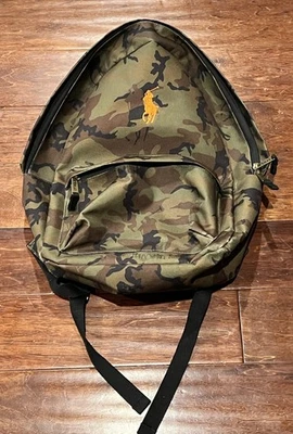 Polo Ralph Lauren Green Black Camo Orange Big Pony Zip Pocket Computer Backpack - Image 1 of 4
