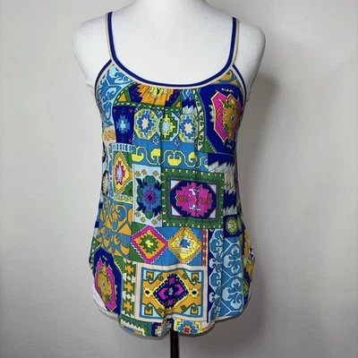 Trina Turk Silk Colorful Floral Print Spaghetti Strap Tank Top USA - Image 1 of 4
