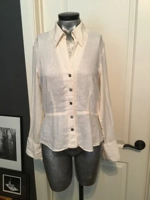 Anne Klein Blouse Ivory 100% Linen  Vintage 90' great design flattering 6 - Image 1 of 4