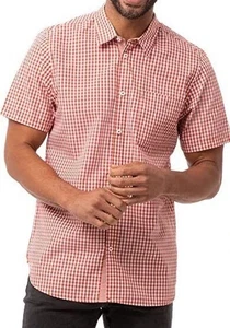Chef Works Men's Modern Gingham Short Sleeve Dress Shirt Rust Red Large NWT NEW - Picture 1 of 2