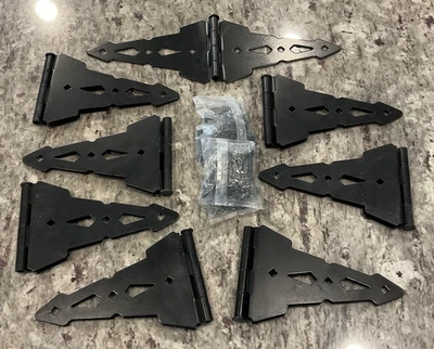 8 bisagras decorativas negras de alta resistencia para puerta de valla de 15,7"x7" + 48 tornillos - nuevas Foto 1 de 4