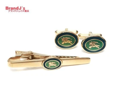 Burberry Tie Pin Cufflinks Set Knight Gold Green /34006 - Image 1 of 4