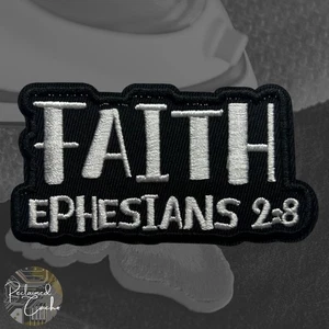 Faith Iron On Patch Black and White Embroidered Religious Christian Applique - Picture 1 of 3