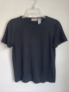 VTG Liz Claiborne Black Tee Women MEDIUM 100% Silk Shirt Top - Picture 1 of 4