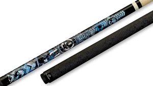 Players DGFB Pool Cue – Blue/White Anarchy Skulls Graphic, Wrapless Grip, 18–21 - Picture 1 of 3