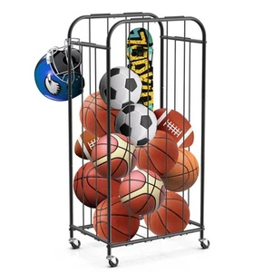 Basketball Storage Rack Metal Ball Holder with Wheels, Elastic Rope Sports Eq... - Picture 1 of 7