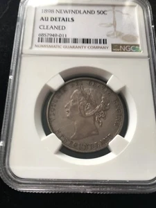 1898 Obv.#1 Large "W", NGC Graded Newfoundland Silver ¢50 Cent, **AU-Details ** - Picture 1 of 10