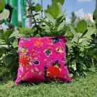 Pink Floral PRINT INDIAN VELVET PILLOW CUSHION Throw Cover Ethnic Sofa Pillow