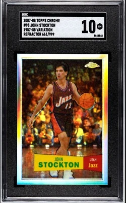 JOHN STOCKTON 2007-08 Topps Chrome REFRACTOR 1957-58 Variation #/999 SGC 10 JAZZ - Image 1 of 2
