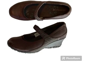 Merrell Poppy Roast Brown Leather Mary Jane Wedge Heel Shoes Vibram Women's 10 - Picture 1 of 11