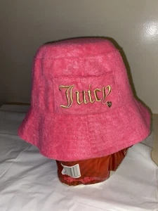 Hot Pink Terry Cloth Bucket Hat Juicy Couture Spellout Gold Thread Love Heart - Picture 1 of 8