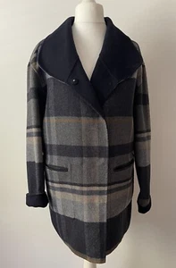 Laura Ashley Blue Check/Navy Reversible Wool Blend Coat SIZE 12 VGC - Picture 1 of 7