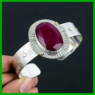 Memorial Day Sale 925 Silver Oval Natural Kashmir Rubi Wife Gift Bangle Jewelry - Image 1 of 4