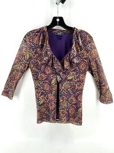 Chaps Denim Damen Größe Medium Oberteil 3/4" Ärmel leicht gefüttert Blumenmuster lila - Bild 1 von 11