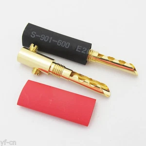 2x Gold Plated Hollow Pin Banana BFA-Z 4mm Speaker Cable Connector w/Heatshrink - Picture 1 of 4