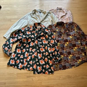 Lot Of 4 70s Polyester Linen Big Collar Men Women Disco Shirts - Picture 1 of 8