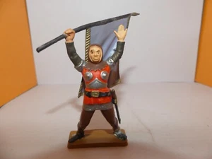 FIGURINE STARLUX MOYEN AGE SOLDAT TUNIQUE ORANGE PORTE ETANDARD VIOLINE - Picture 1 of 3